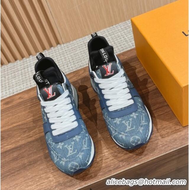 Good Looking Louis Vuitton Men's Run Away Denim Sneakers Blue 104021