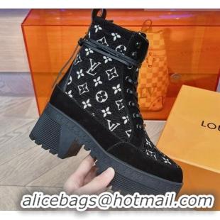 Hot Style Louis Vuitton Laureate Platform Desert Boots in Monogram Wool Black 106065