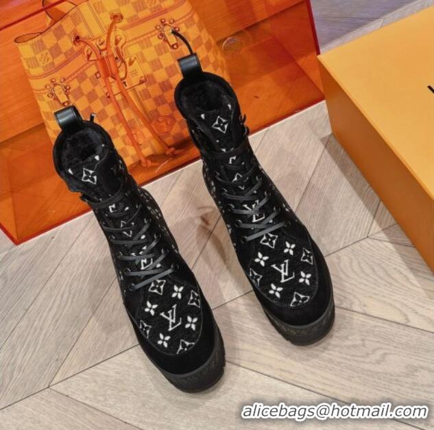 Hot Style Louis Vuitton Laureate Platform Desert Boots in Monogram Wool Black 106065