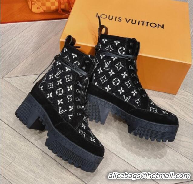 Hot Style Louis Vuitton Laureate Platform Desert Boots in Monogram Wool Black 106065