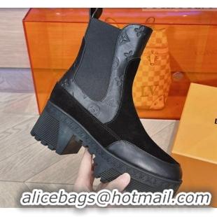 Stylish Louis Vuitton Laureate Platform Chelsea Boots in Suede and Monogram Leather Black 106066