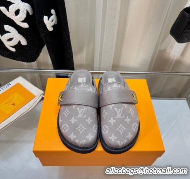 Sumptuous Louis Vuitton LV Cosy Flat Comfort Clog Mules in Monogram Wool Grey 106067