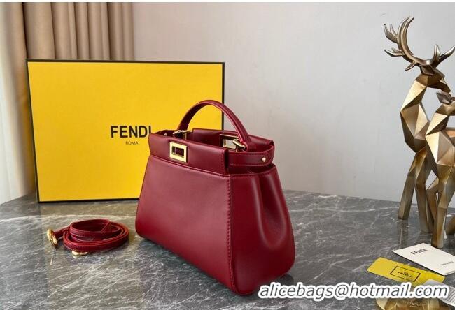 Promotional Fendi Peekaboo Mini Bag in Lambskin Leather FE244 Burgundy 2023