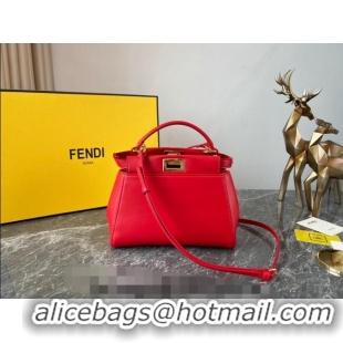 Buy Discount Fendi Peekaboo Mini Bag in Lambskin Leather FE244 Red 2023