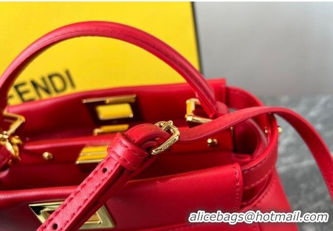 Buy Discount Fendi Peekaboo Mini Bag in Lambskin Leather FE244 Red 2023