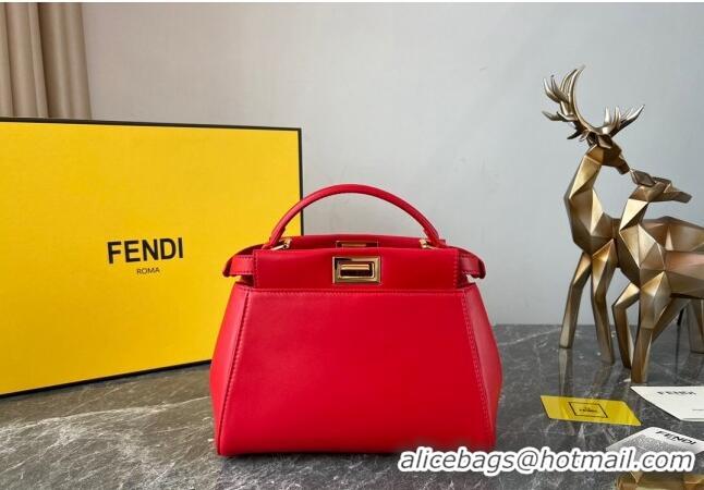 Buy Discount Fendi Peekaboo Mini Bag in Lambskin Leather FE244 Red 2023