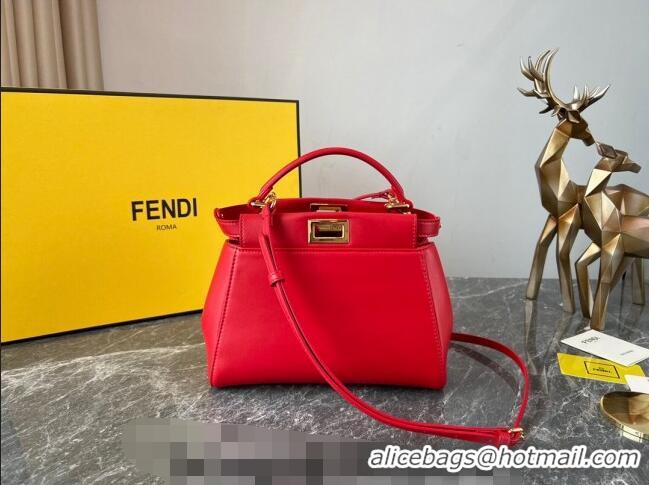 Buy Discount Fendi Peekaboo Mini Bag in Lambskin Leather FE244 Red 2023