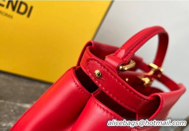 Buy Discount Fendi Peekaboo Mini Bag in Lambskin Leather FE244 Red 2023