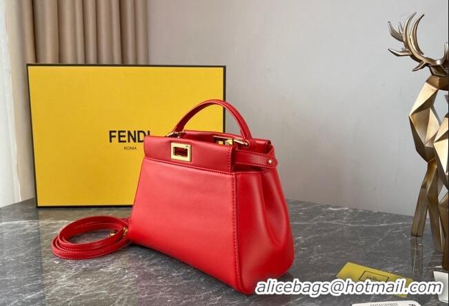 Buy Discount Fendi Peekaboo Mini Bag in Lambskin Leather FE244 Red 2023