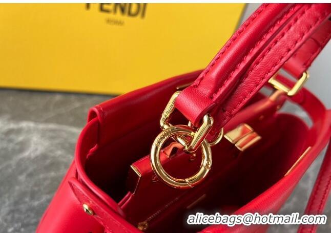 Buy Discount Fendi Peekaboo Mini Bag in Lambskin Leather FE244 Red 2023