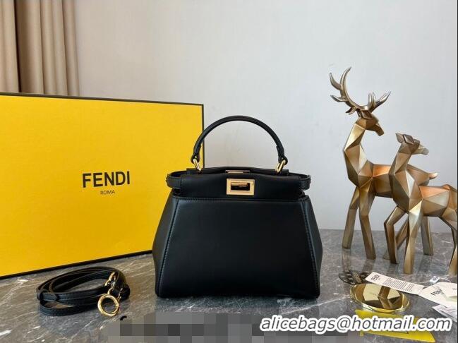 Famous Brand Fendi Peekaboo Mini Bag in Lambskin Leather FE244 Black 2023