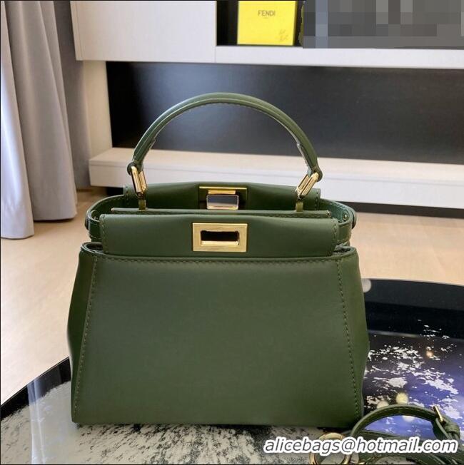 Famous Brand Fendi Peekaboo Mini Bag in Lambskin Leather FE244 Green 2023