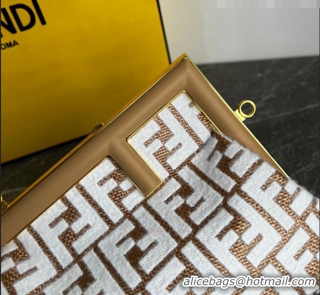 Good Taste Fendi First Small Bag in Raffia Straw with white tapestry fabric FF motif FE5043 2023