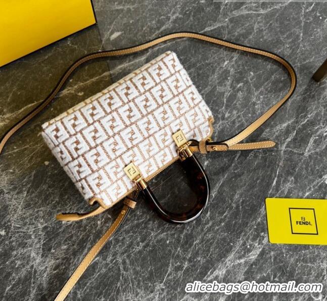 Well Crafted Fendi By The Way Mini Boston Bag in Raffia Straw with white tapestry fabric FF motif FE5045 2023