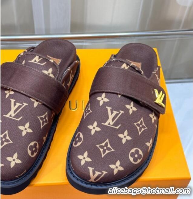 Perfect Louis Vuitton LV Cosy Flat Comfort Clog Mules in Monogram Wool Brown 106068