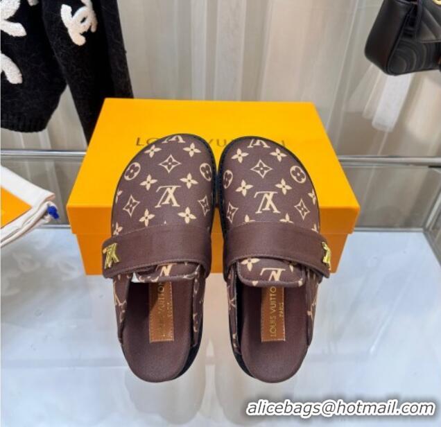 Perfect Louis Vuitton LV Cosy Flat Comfort Clog Mules in Monogram Wool Brown 106068