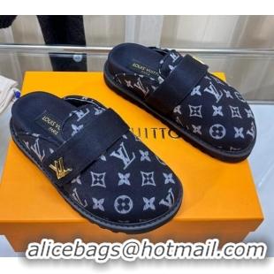 Most Popular Louis Vuitton LV Cosy Flat Comfort Clog Mules in Monogram Wool Dark Denim Blue 106069