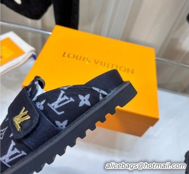 Most Popular Louis Vuitton LV Cosy Flat Comfort Clog Mules in Monogram Wool Dark Denim Blue 106069