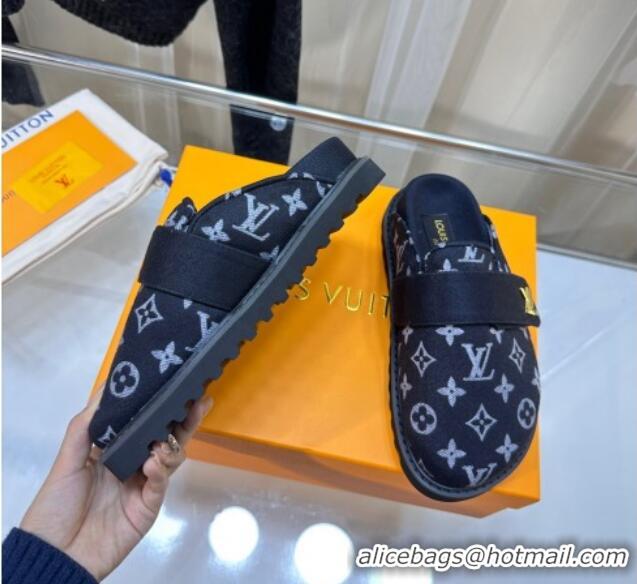 Most Popular Louis Vuitton LV Cosy Flat Comfort Clog Mules in Monogram Wool Dark Denim Blue 106069