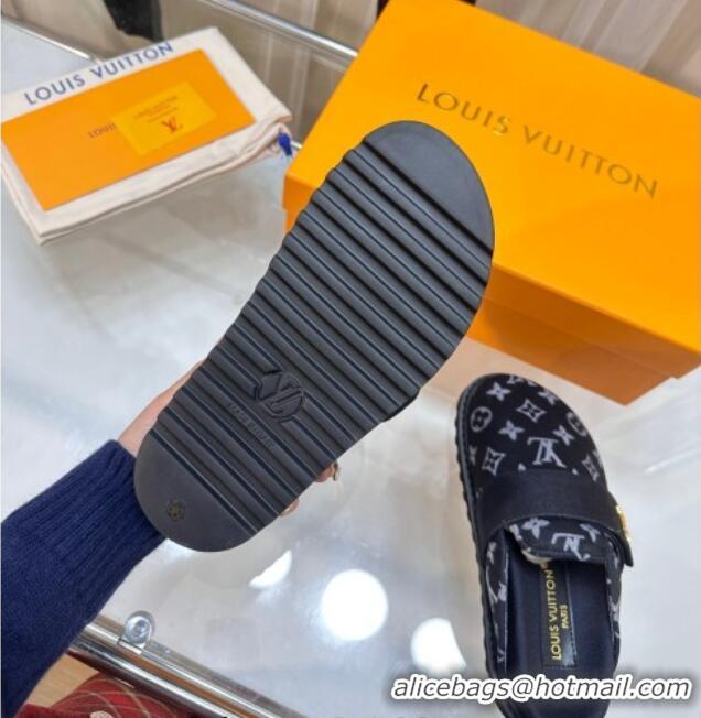 Most Popular Louis Vuitton LV Cosy Flat Comfort Clog Mules in Monogram Wool Dark Denim Blue 106069