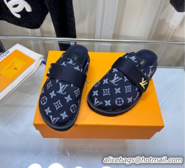 Most Popular Louis Vuitton LV Cosy Flat Comfort Clog Mules in Monogram Wool Dark Denim Blue 106069