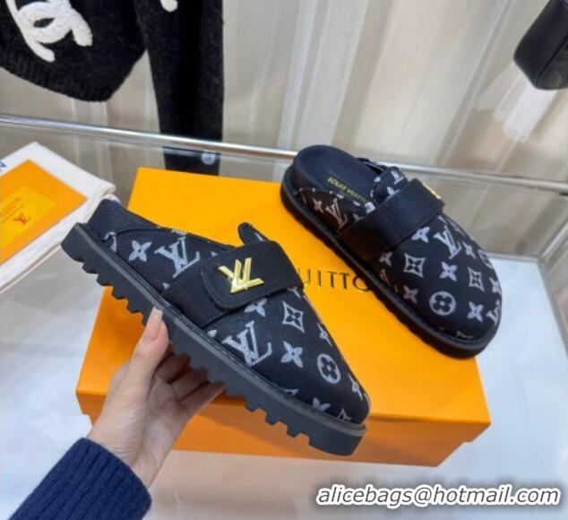 Most Popular Louis Vuitton LV Cosy Flat Comfort Clog Mules in Monogram Wool Dark Denim Blue 106069