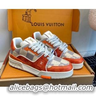 Sophisticated Louis Vuitton LV Trainer Sneakers in Damier Canvas Orange 106071