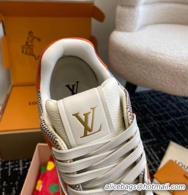 Sophisticated Louis Vuitton LV Trainer Sneakers in Damier Canvas Orange 106071