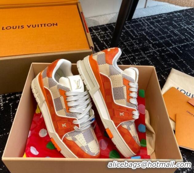 Sophisticated Louis Vuitton LV Trainer Sneakers in Damier Canvas Orange 106071