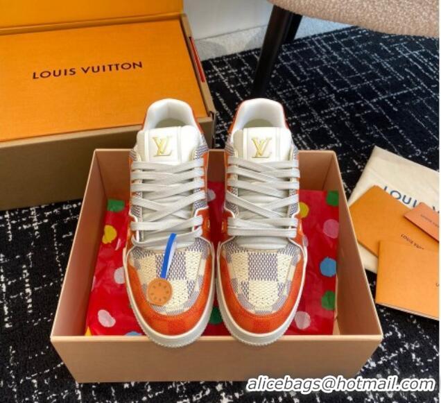 Sophisticated Louis Vuitton LV Trainer Sneakers in Damier Canvas Orange 106071