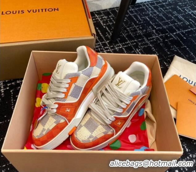 Sophisticated Louis Vuitton LV Trainer Sneakers in Damier Canvas Orange 106071