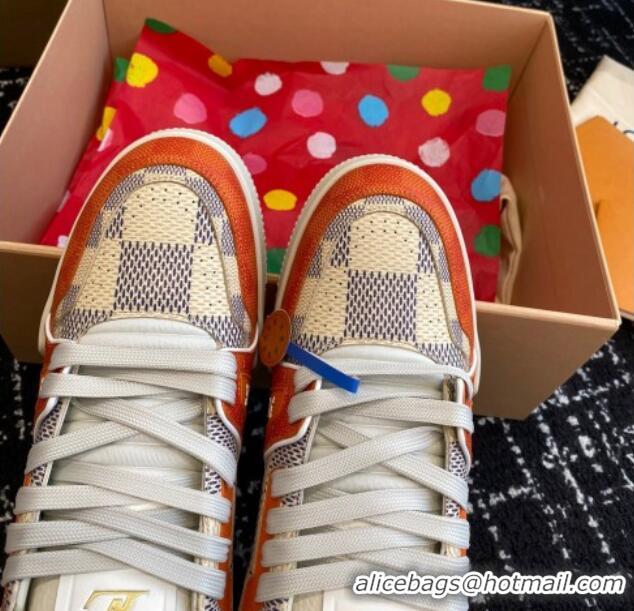 Sophisticated Louis Vuitton LV Trainer Sneakers in Damier Canvas Orange 106071