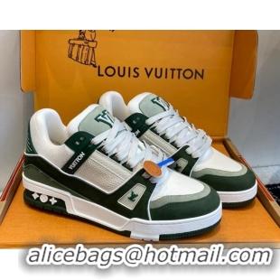 Best Grade Louis Vuitton LV Trainer Sneakers in Calf Leather Green 106074