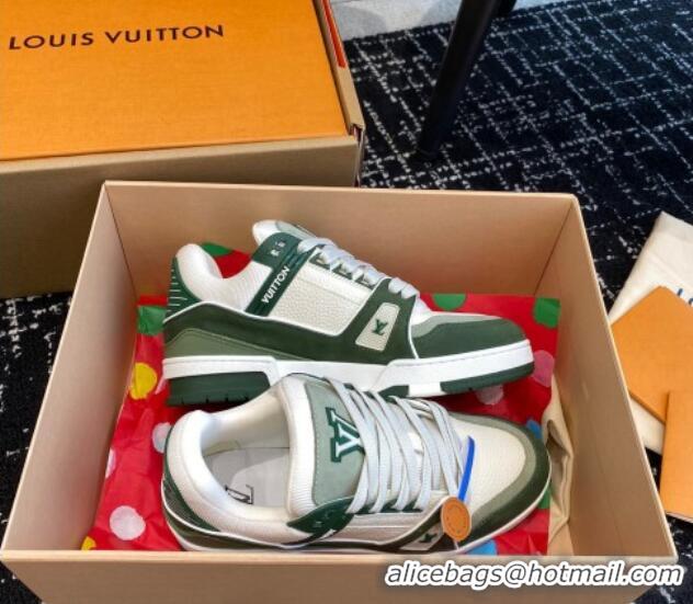 Best Grade Louis Vuitton LV Trainer Sneakers in Calf Leather Green 106074