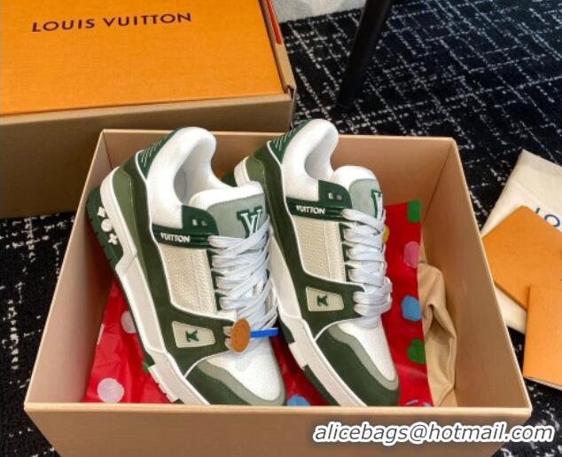 Best Grade Louis Vuitton LV Trainer Sneakers in Calf Leather Green 106074