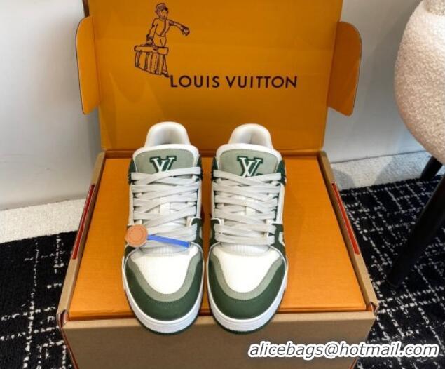 Best Grade Louis Vuitton LV Trainer Sneakers in Calf Leather Green 106074