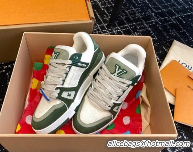 Best Grade Louis Vuitton LV Trainer Sneakers in Calf Leather Green 106074