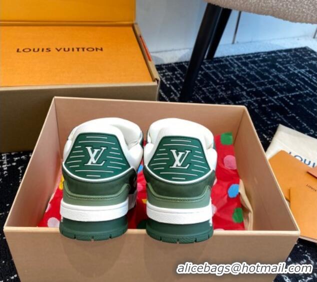 Best Grade Louis Vuitton LV Trainer Sneakers in Calf Leather Green 106074