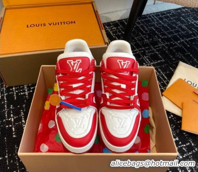 Trendy Design Louis Vuitton LV Trainer Sneakers in Calf Leather Red 106075