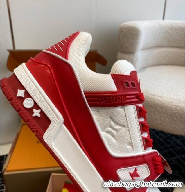 Trendy Design Louis Vuitton LV Trainer Sneakers in Calf Leather Red 106075