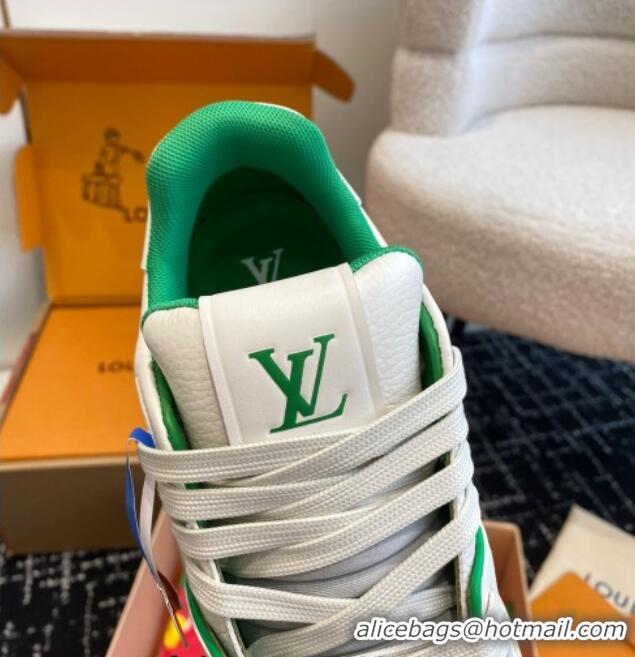 Stylish Louis Vuitton LV Trainer Sneakers in Calf Leather White/Green 106077