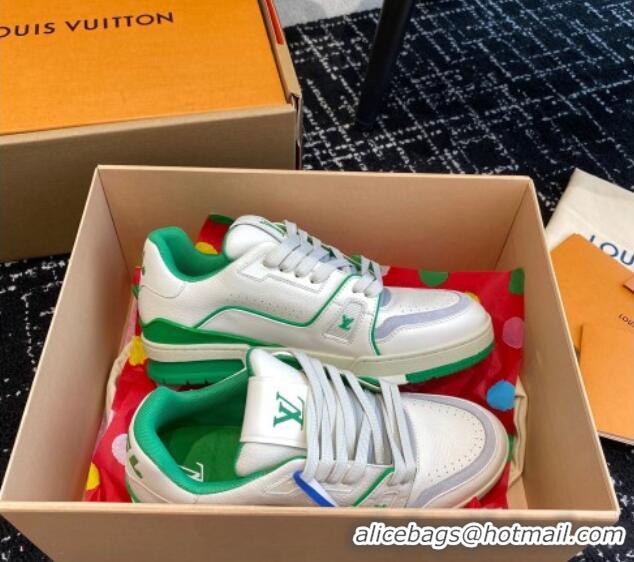 Stylish Louis Vuitton LV Trainer Sneakers in Calf Leather White/Green 106077