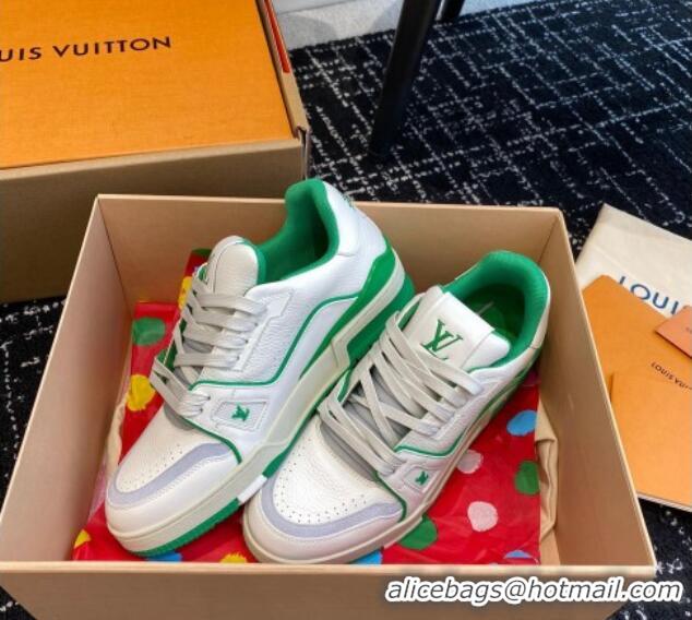 Stylish Louis Vuitton LV Trainer Sneakers in Calf Leather White/Green 106077