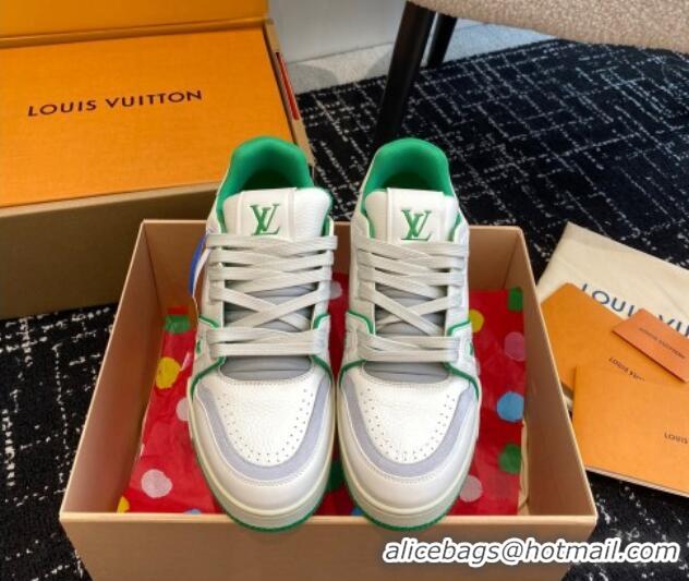 Stylish Louis Vuitton LV Trainer Sneakers in Calf Leather White/Green 106077