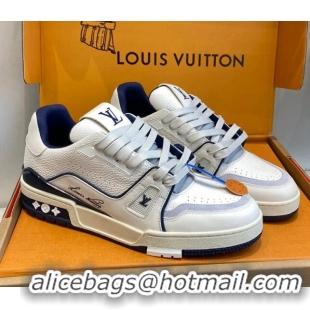 Luxury Louis Vuitton LV Trainer Sneakers in Calf Leather White/Blue 106078