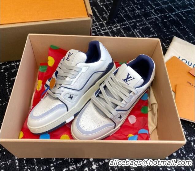 Luxury Louis Vuitton LV Trainer Sneakers in Calf Leather White/Blue 106078