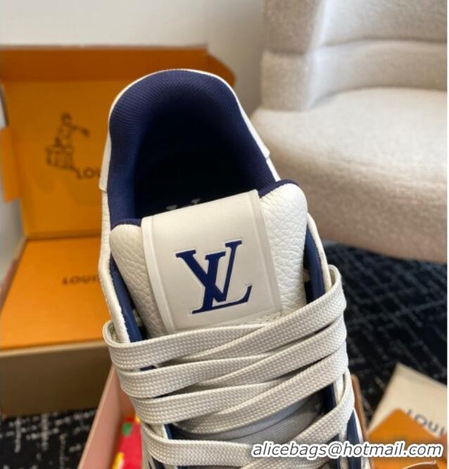 Luxury Louis Vuitton LV Trainer Sneakers in Calf Leather White/Blue 106078