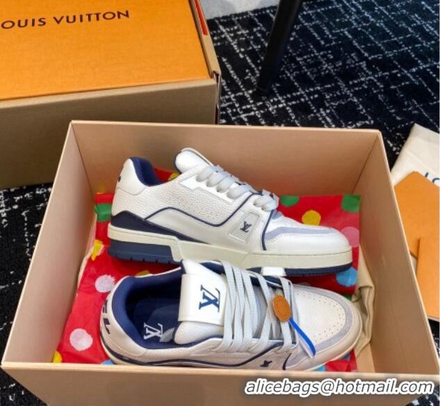 Luxury Louis Vuitton LV Trainer Sneakers in Calf Leather White/Blue 106078