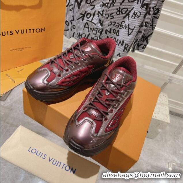 Fashion Louis Vuitton Men's LV Discovery Lace Up Sneakers Burgundy 107002