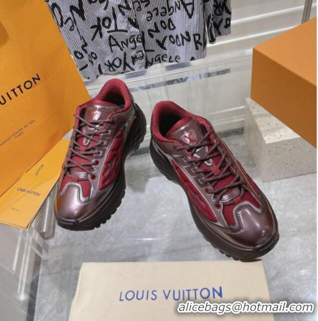 Fashion Louis Vuitton Men's LV Discovery Lace Up Sneakers Burgundy 107002